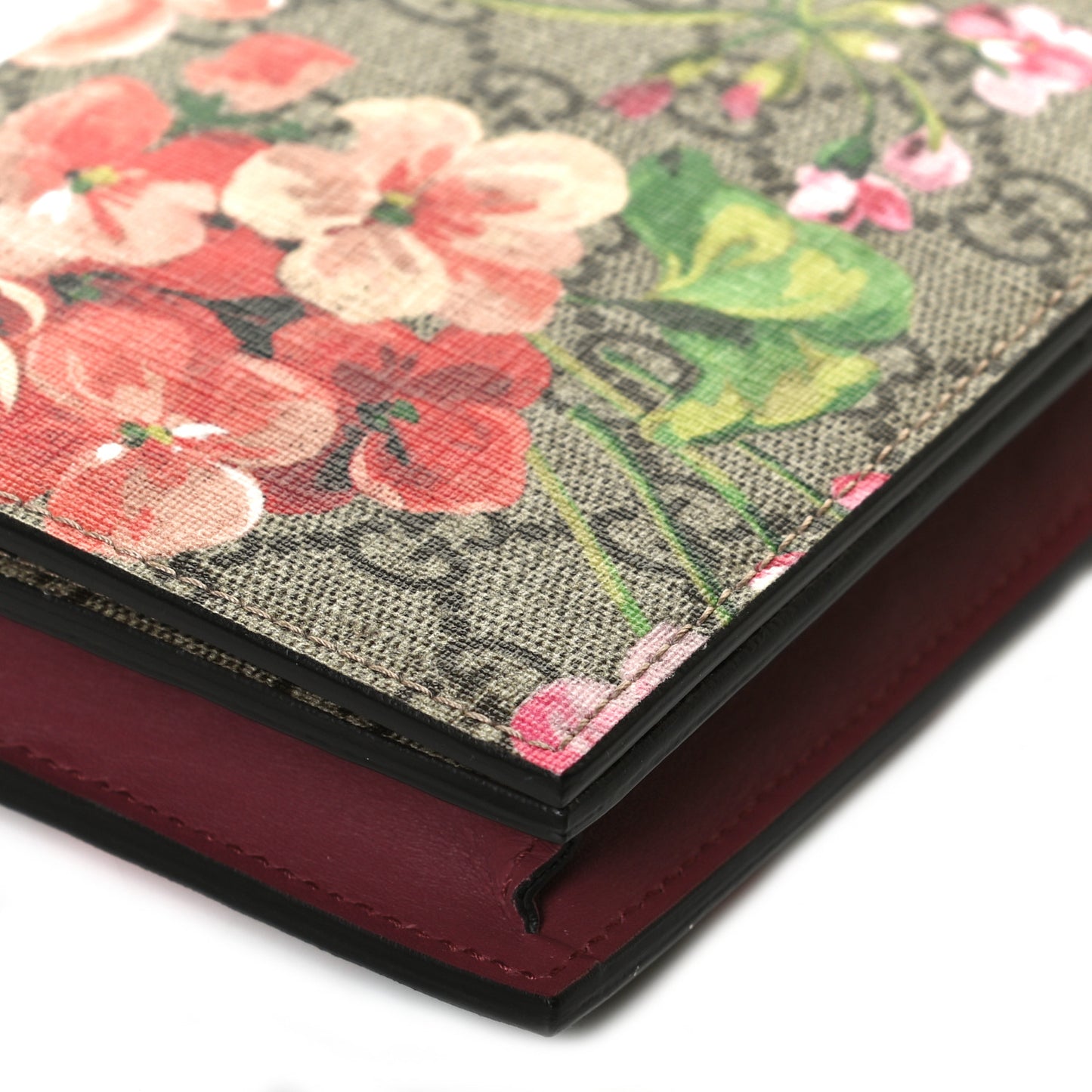 GG Supreme Monogram Blooms Chain Wallet Beige Multicolor Dry Rose