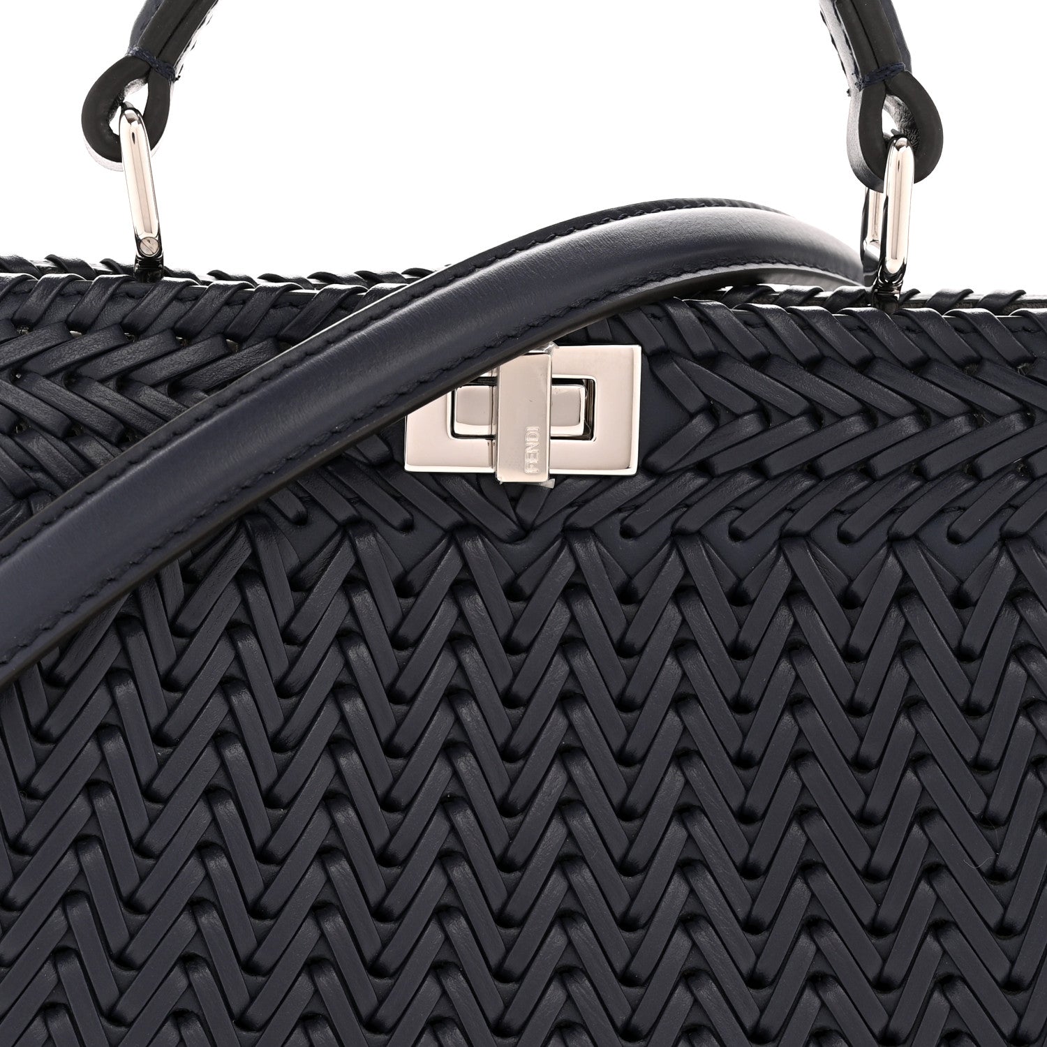 Fendi Vitello King Shiny Nappa Intreccio Petite Peekaboo I SEE U Satchel Midnight 9 of 12