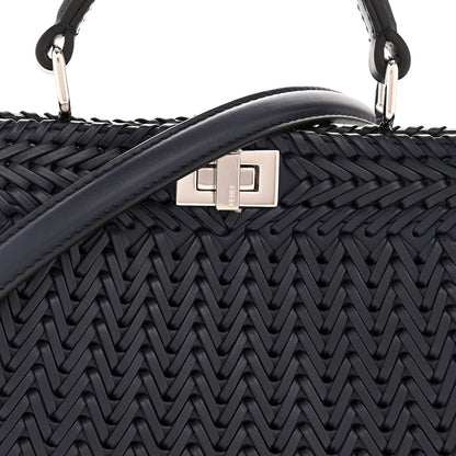 Fendi Vitello King Shiny Nappa Intreccio Petite Peekaboo I SEE U Satchel Midnight 9 of 12