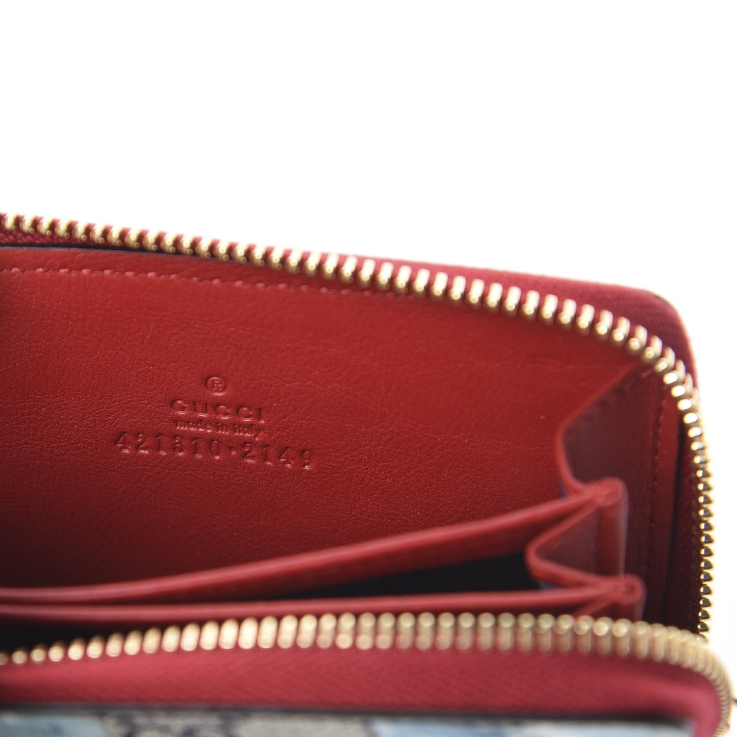 GG Supreme Monogram Blooms Zip Around Card Case Wallet Beige Blue Navy Hibiscus Red