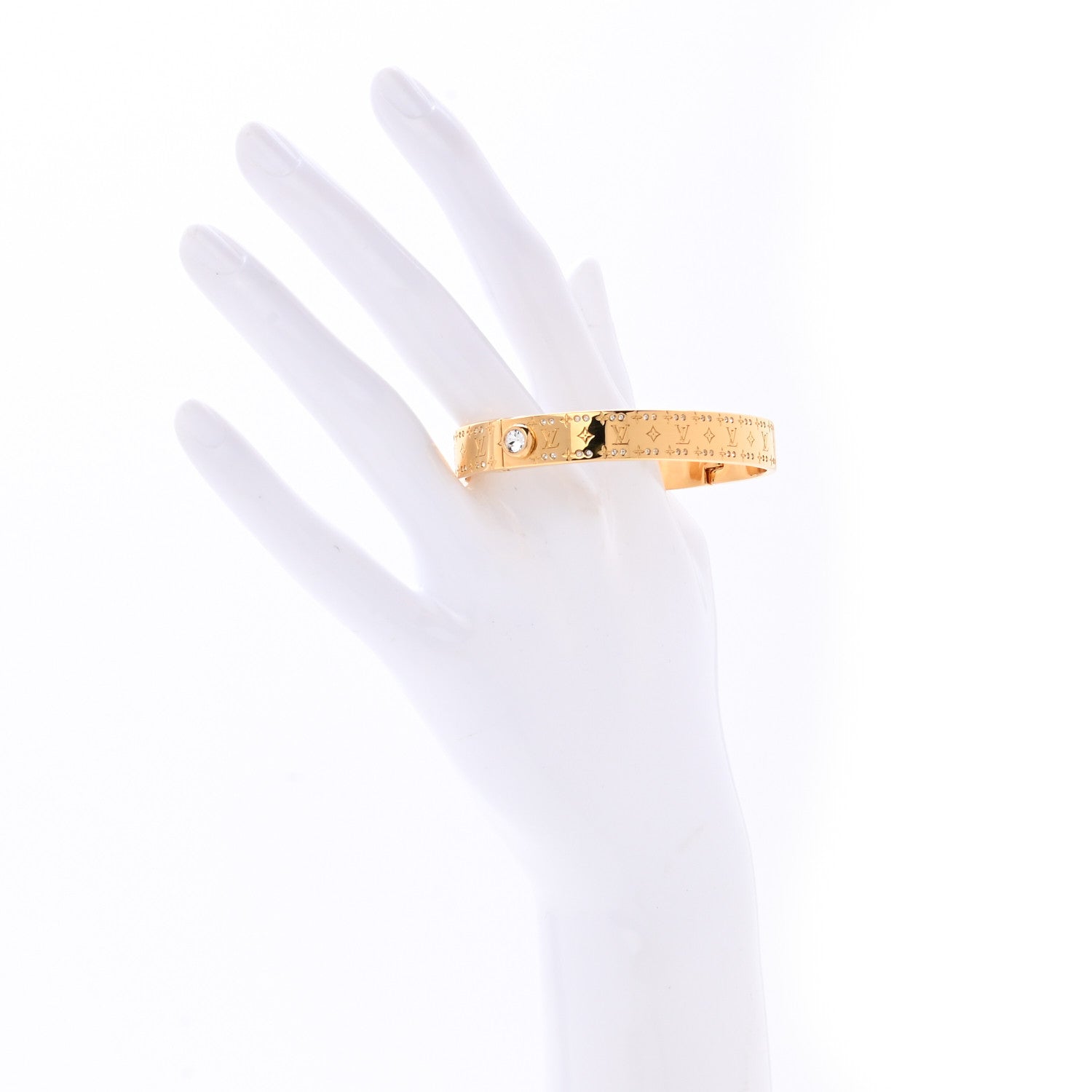 Louis Vuitton Brass Crystal Monogram Nanogram Strass Cuff M Gold 2 of 5