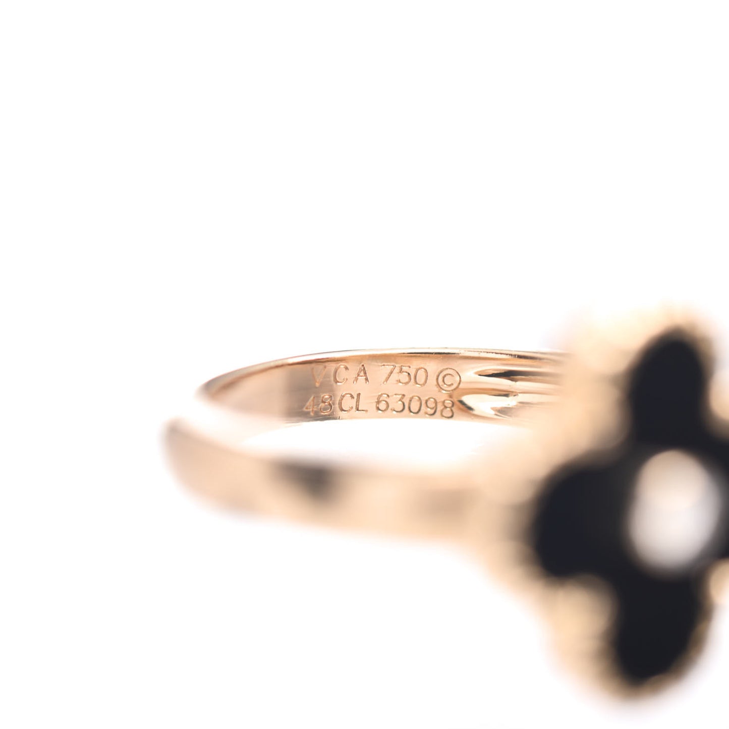 18K Yellow Gold Diamond Black Onyx Vintage Alhambra Ring 48 4.5