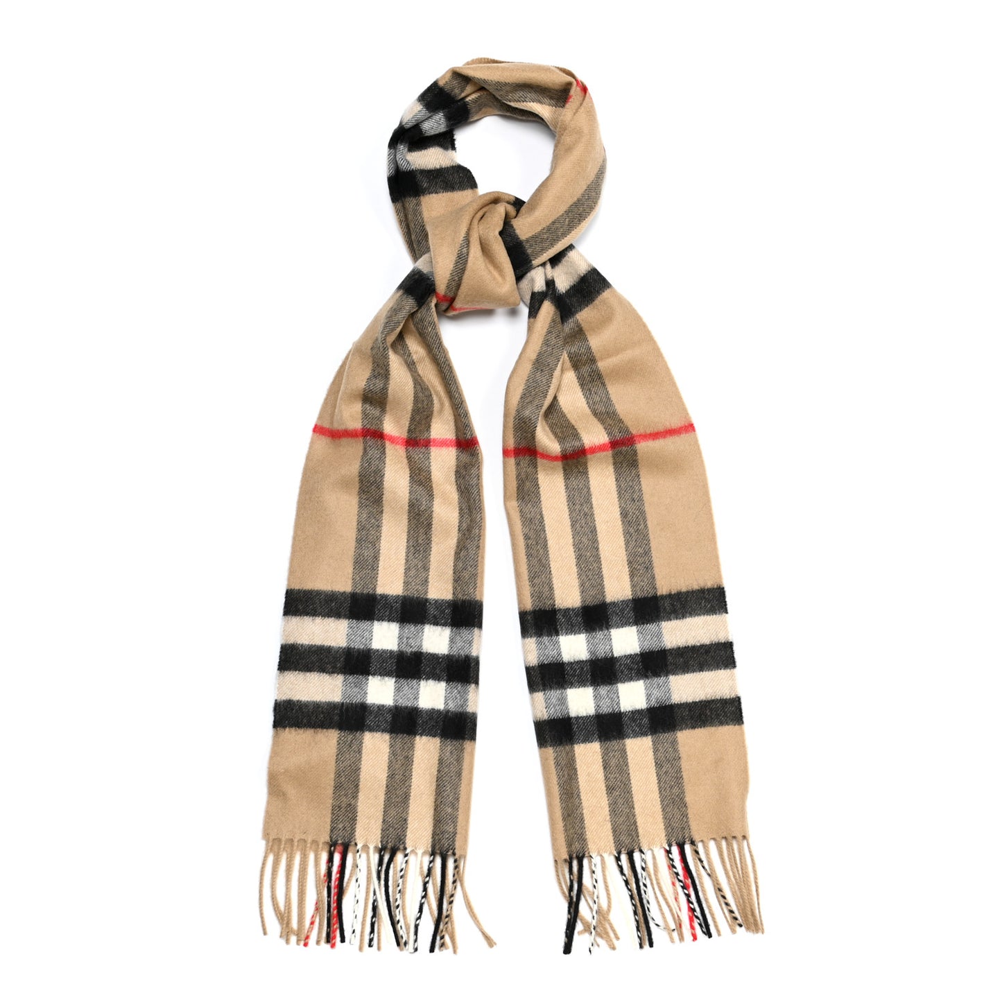 Cashmere Giant Check Fringe Scarf Archive Beige