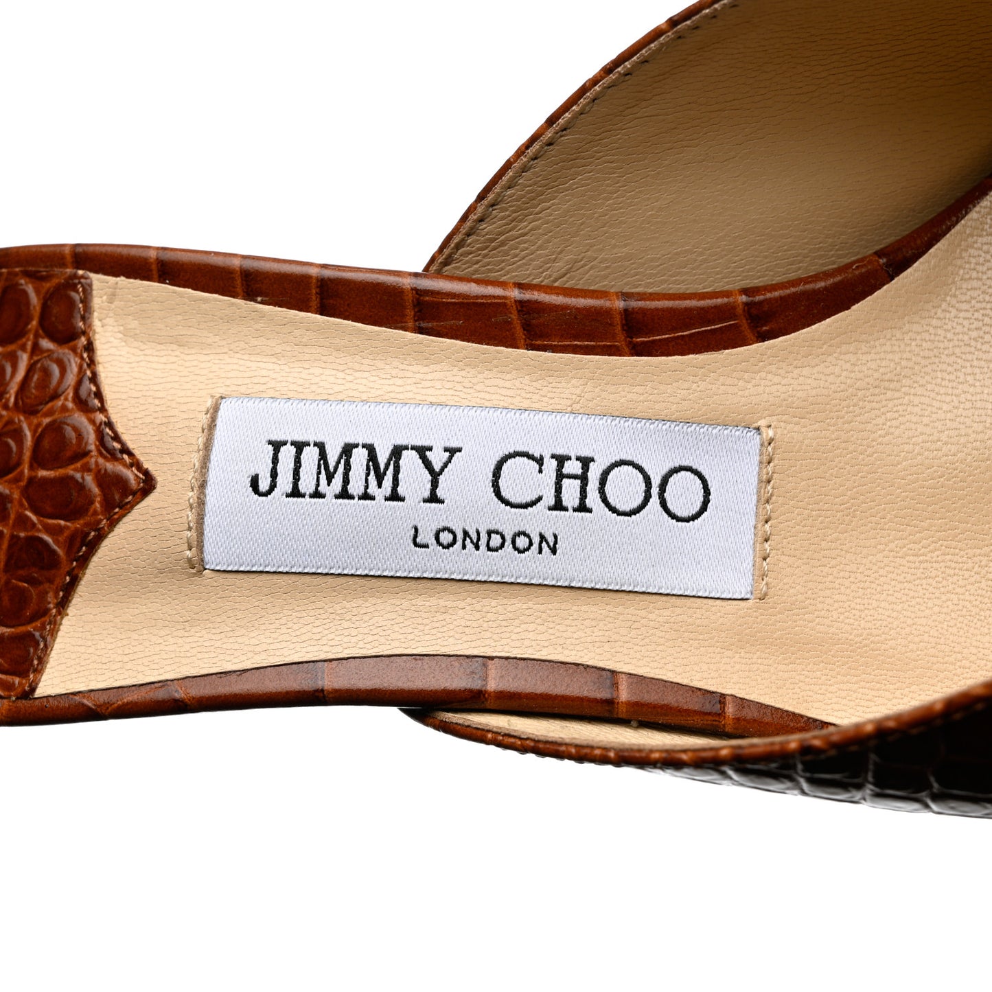 Calfskin Crocodile Embossed Rav 65 Mule Pumps 37.5 Cuoio