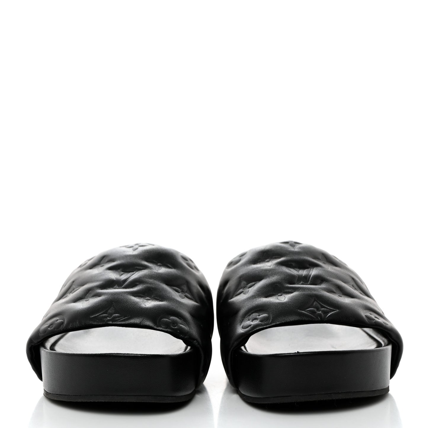 Lambskin Embossed Monogram Jumbo Flatform Mule Sandals 40 Black