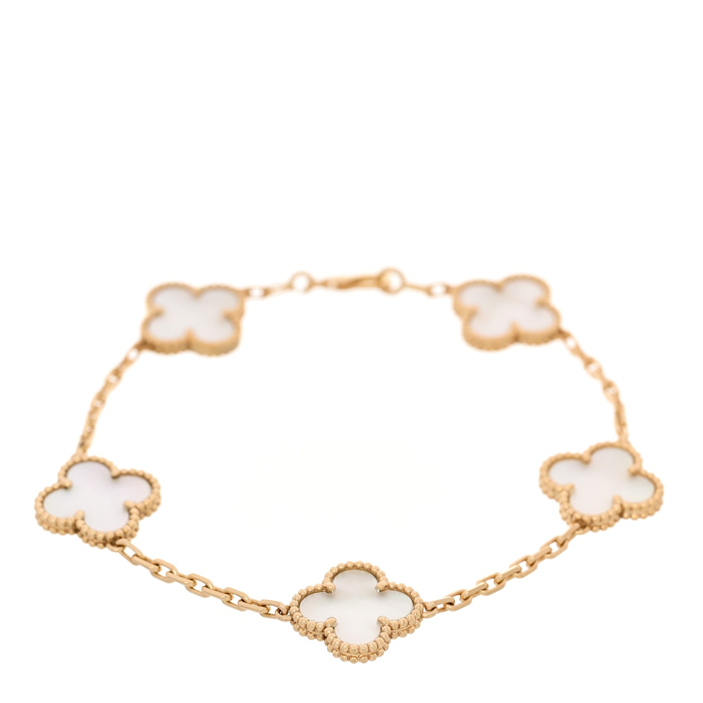 18K Yellow Gold Mother of Pearl 5 Motifs Vintage Alhambra Bracelet