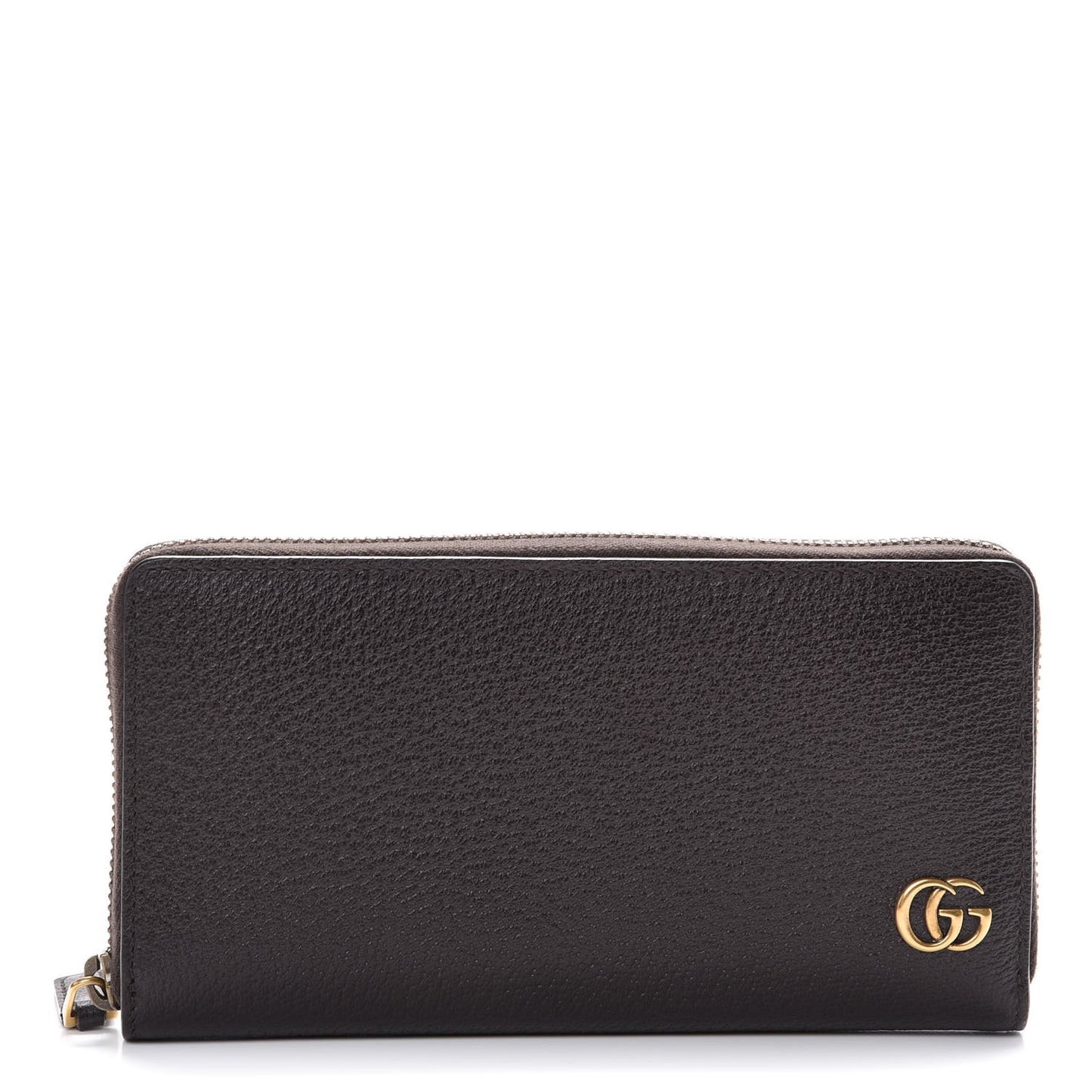 Dollar Calfskin Boar Effect GG Marmont Zip Around Wallet Dark Cocoa