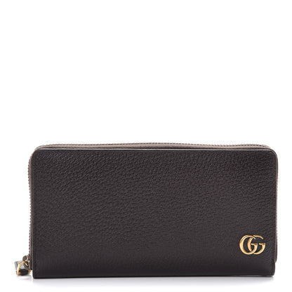 Gucci Dollar Calfskin Boar Effect GG Marmont Zip Around Wallet Dark Cocoa 1 of 7