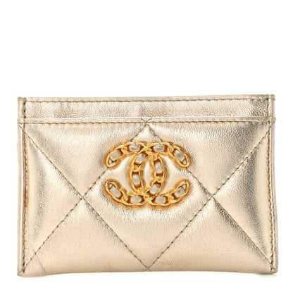 Chanel Metallic Lambskin Quilted Chanel 19 Card Holder Gold 1 of 10
