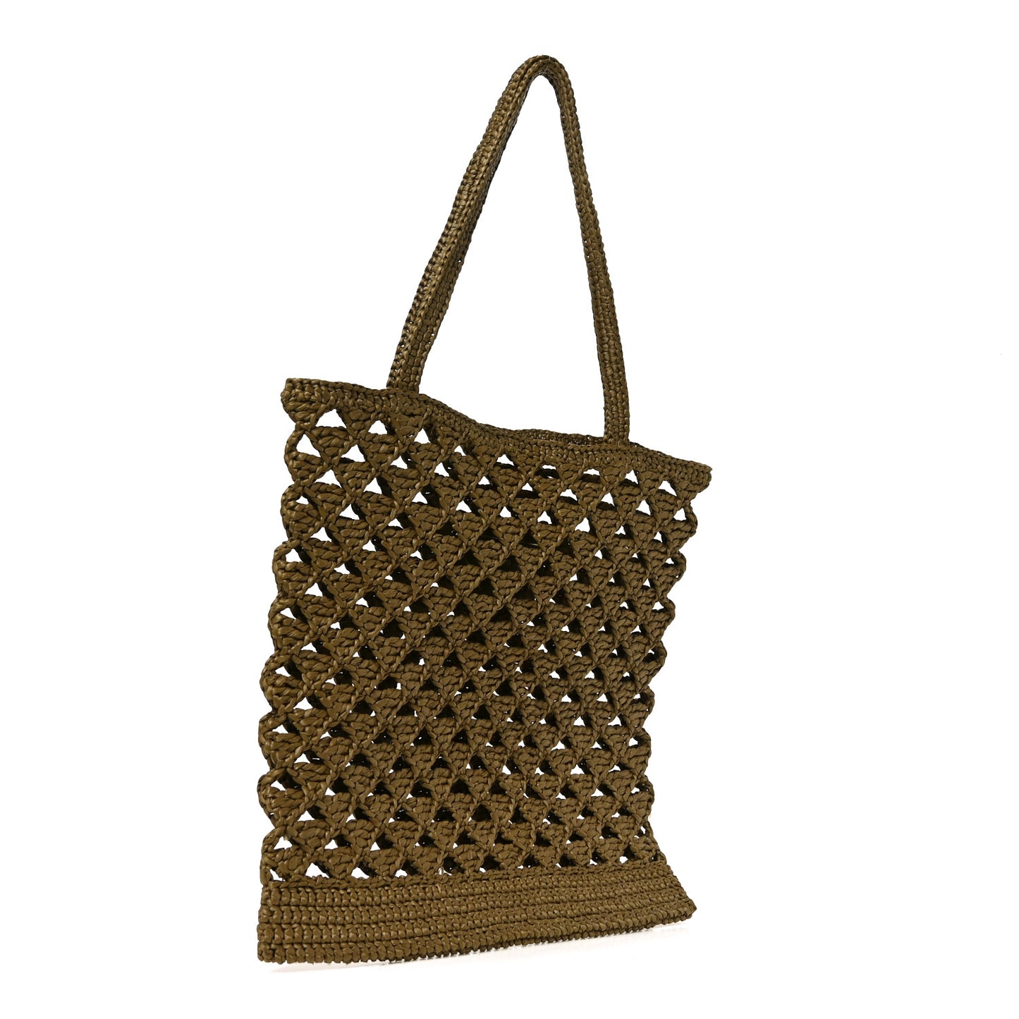 Yarn Raffia Effect Crochet Logo Embroidered Tote Bag Oliva
