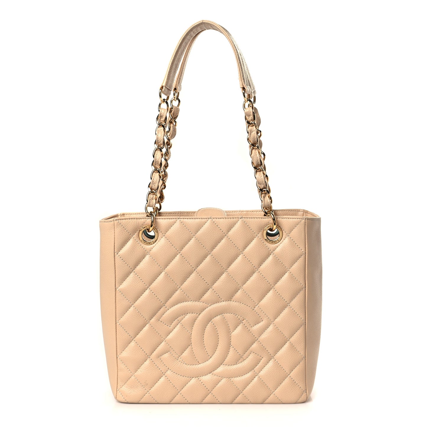 Caviar Quilted Petit Shopping Tote PST Beige Clair
