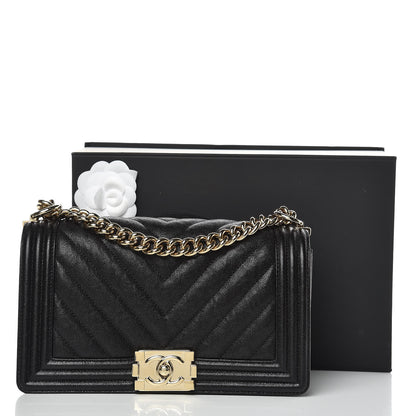 Chanel Caviar Chevron Quilted Medium Boy Flap Black 10 of 10