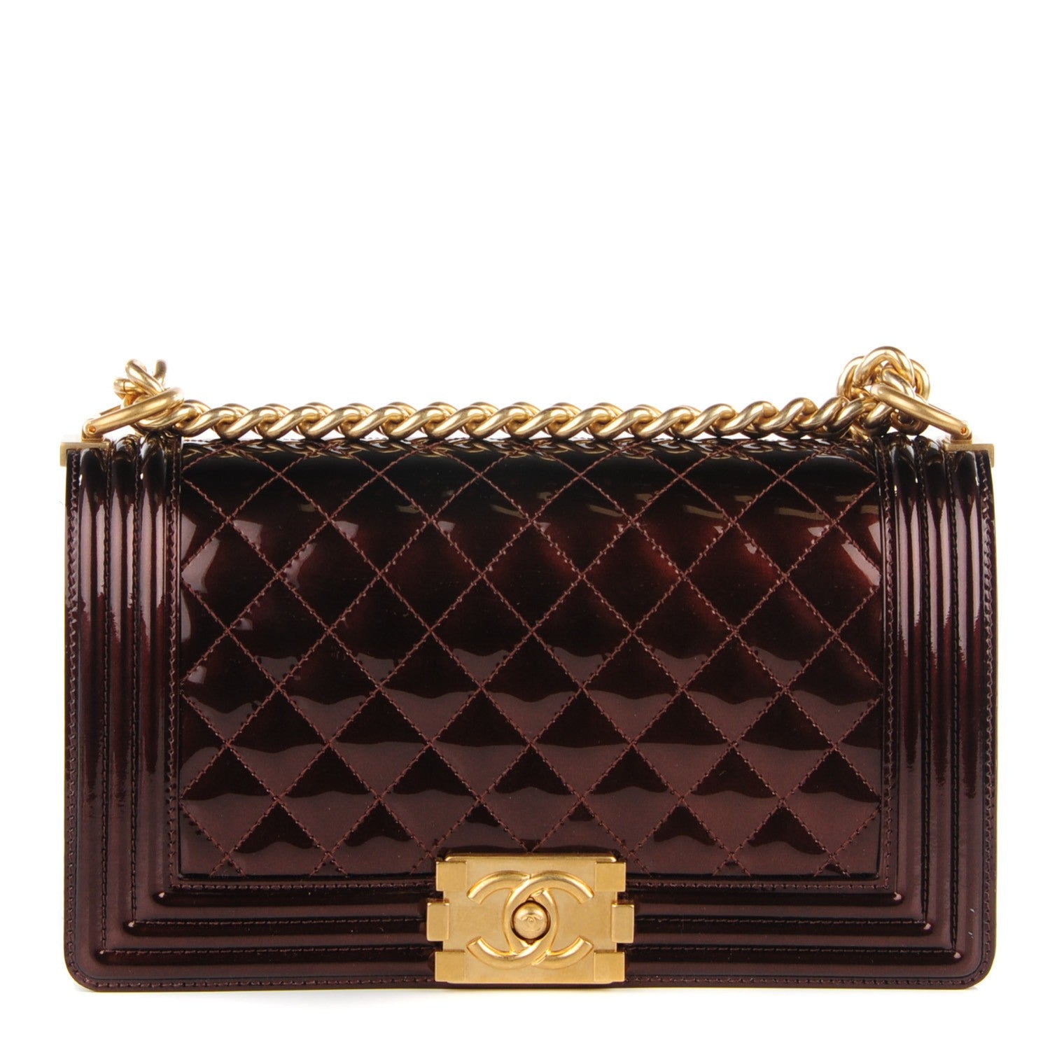 Chanel Metallic Patent Calfskin Medium Boy Flap Brown 1 of 10