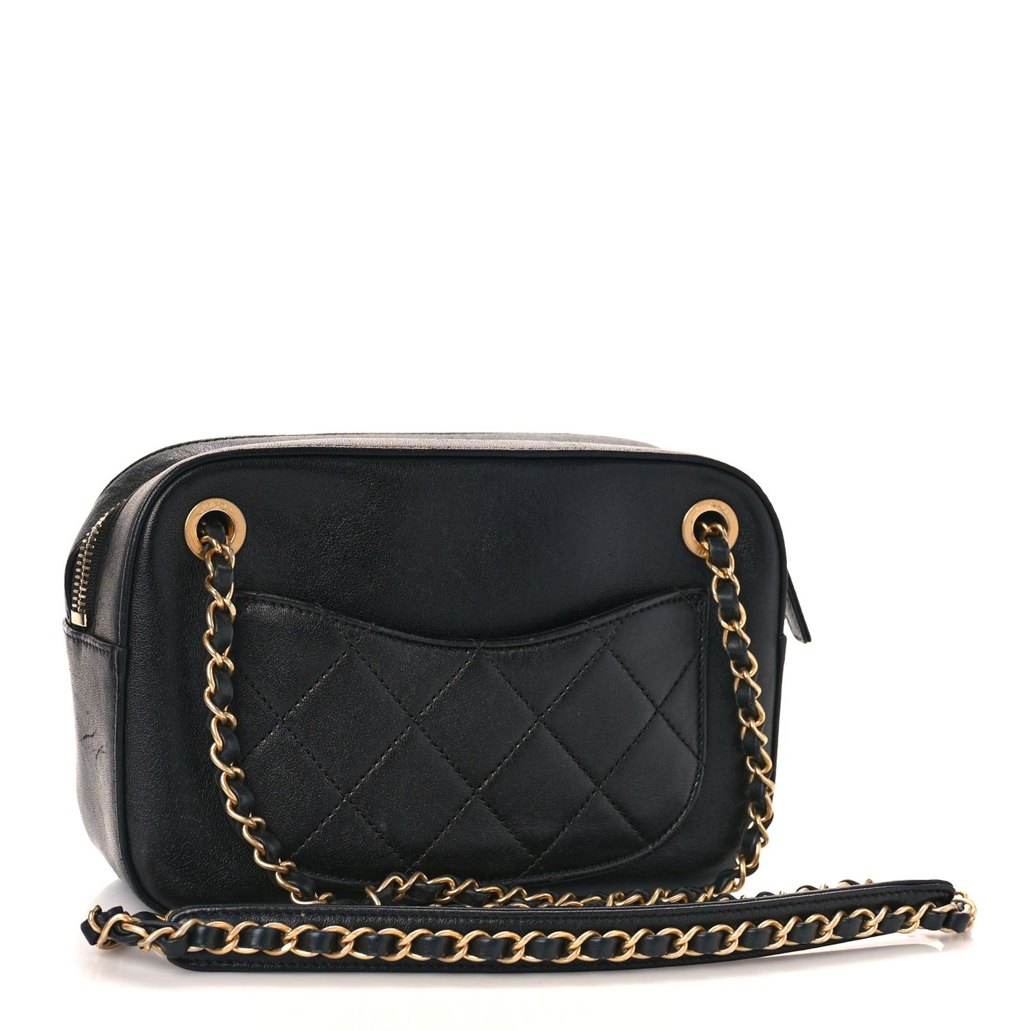 Goatskin Quilted Chanel 19 Camera Case Black