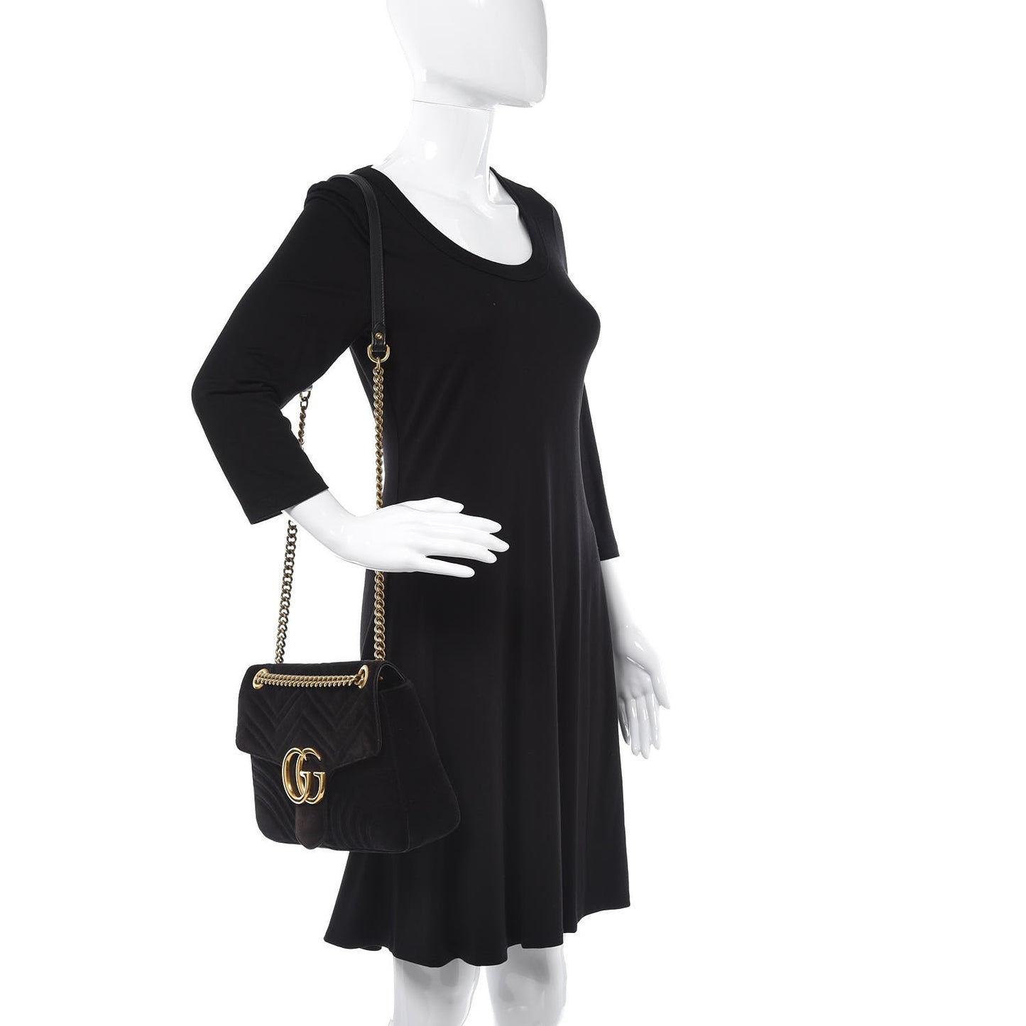 Velvet Matelasse Medium GG Marmont Shoulder Bag Black