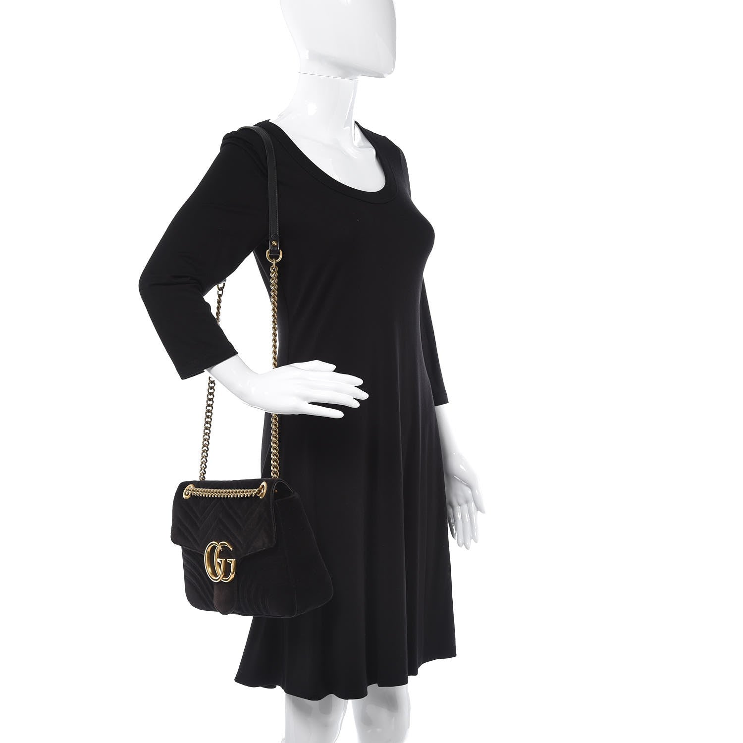 Gucci Velvet Matelasse Medium GG Marmont Shoulder Bag Black 2 of 10