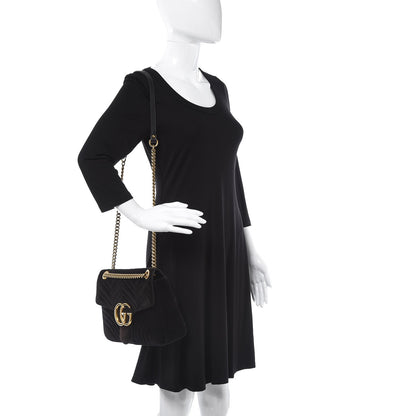 Gucci Velvet Matelasse Medium GG Marmont Shoulder Bag Black 2 of 10