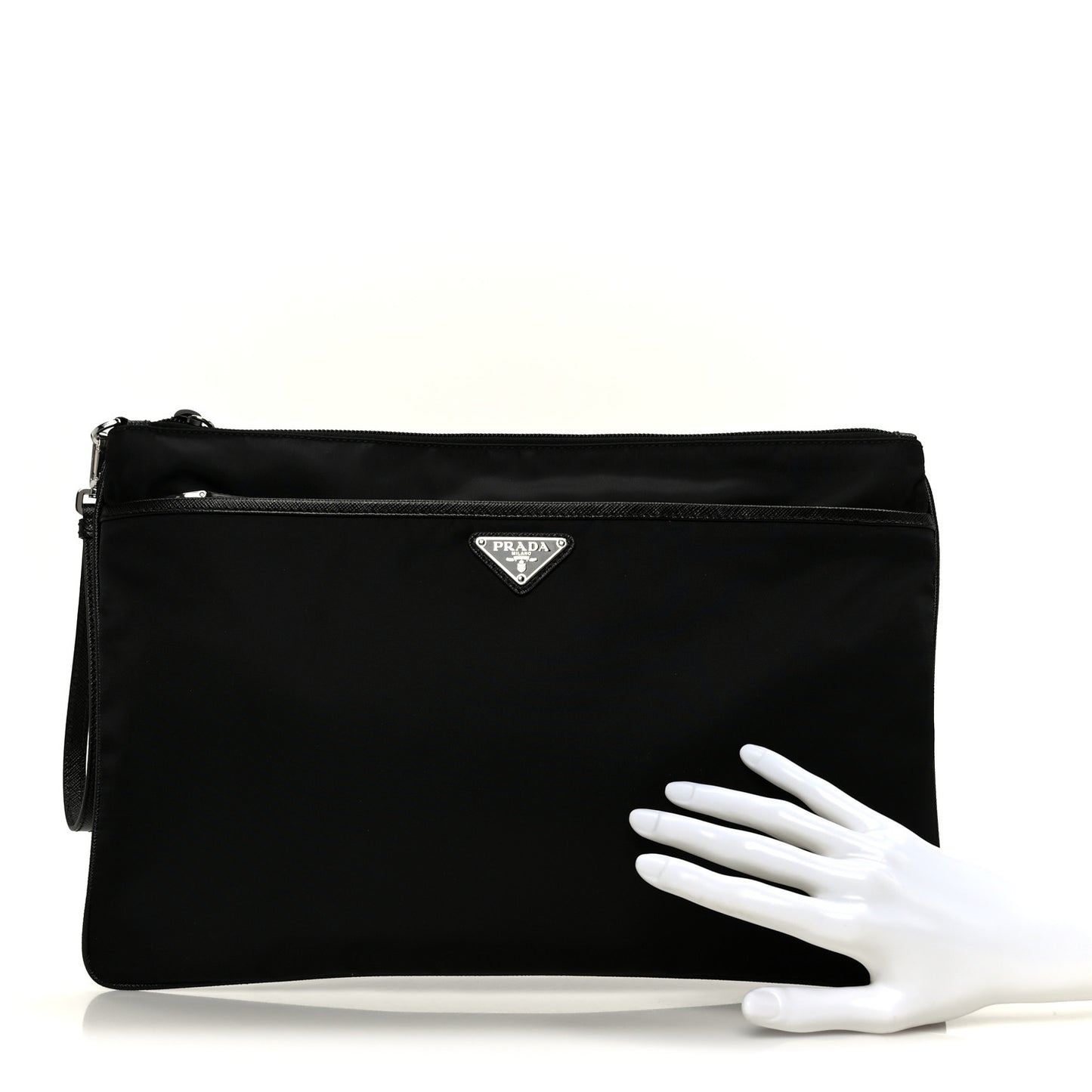 Tessuto Nylon Saffiano Flat Pouch Black