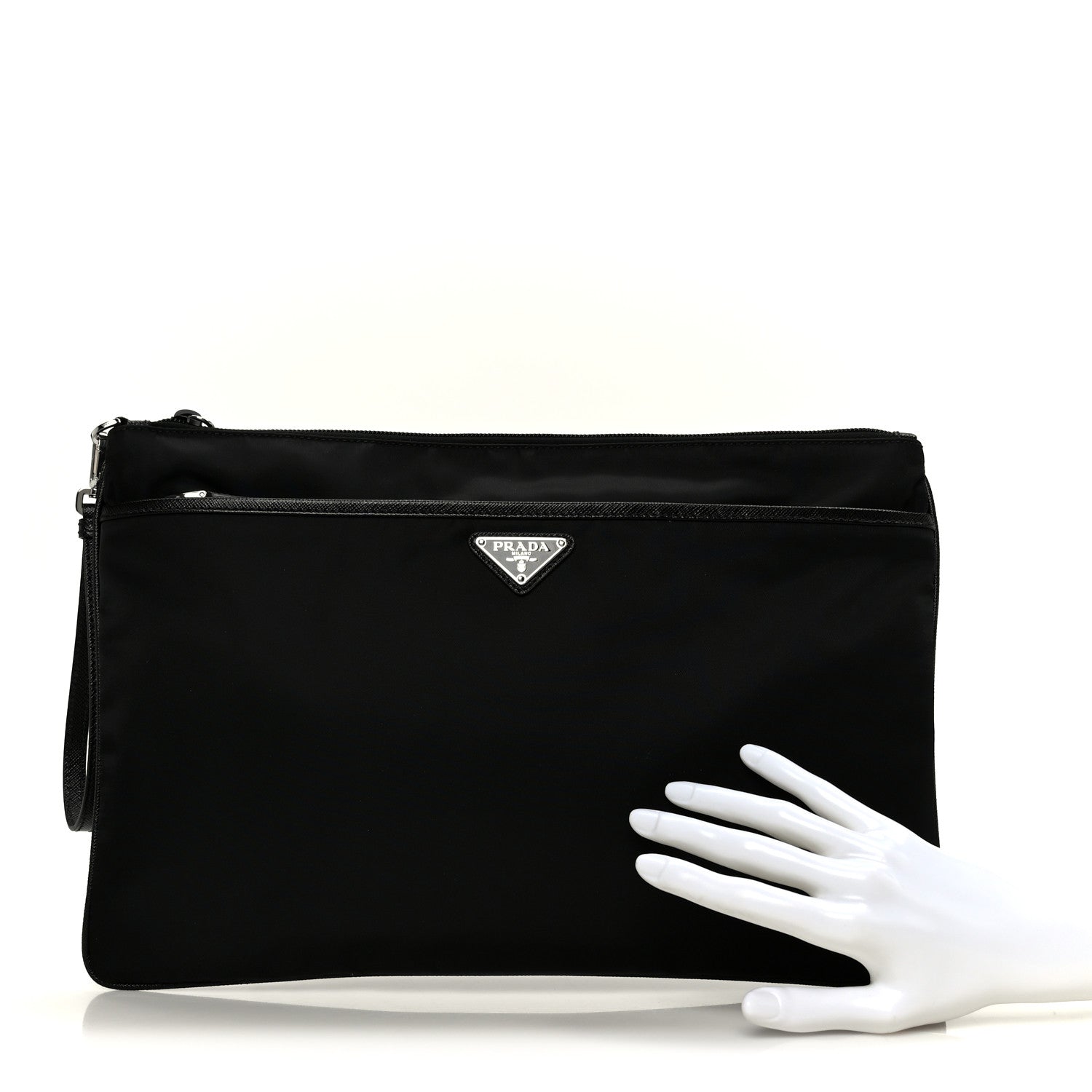 Prada Tessuto Nylon Saffiano Flat Pouch Black 2 of 8