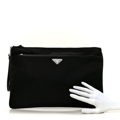 Prada Tessuto Nylon Saffiano Flat Pouch Black 2 of 8