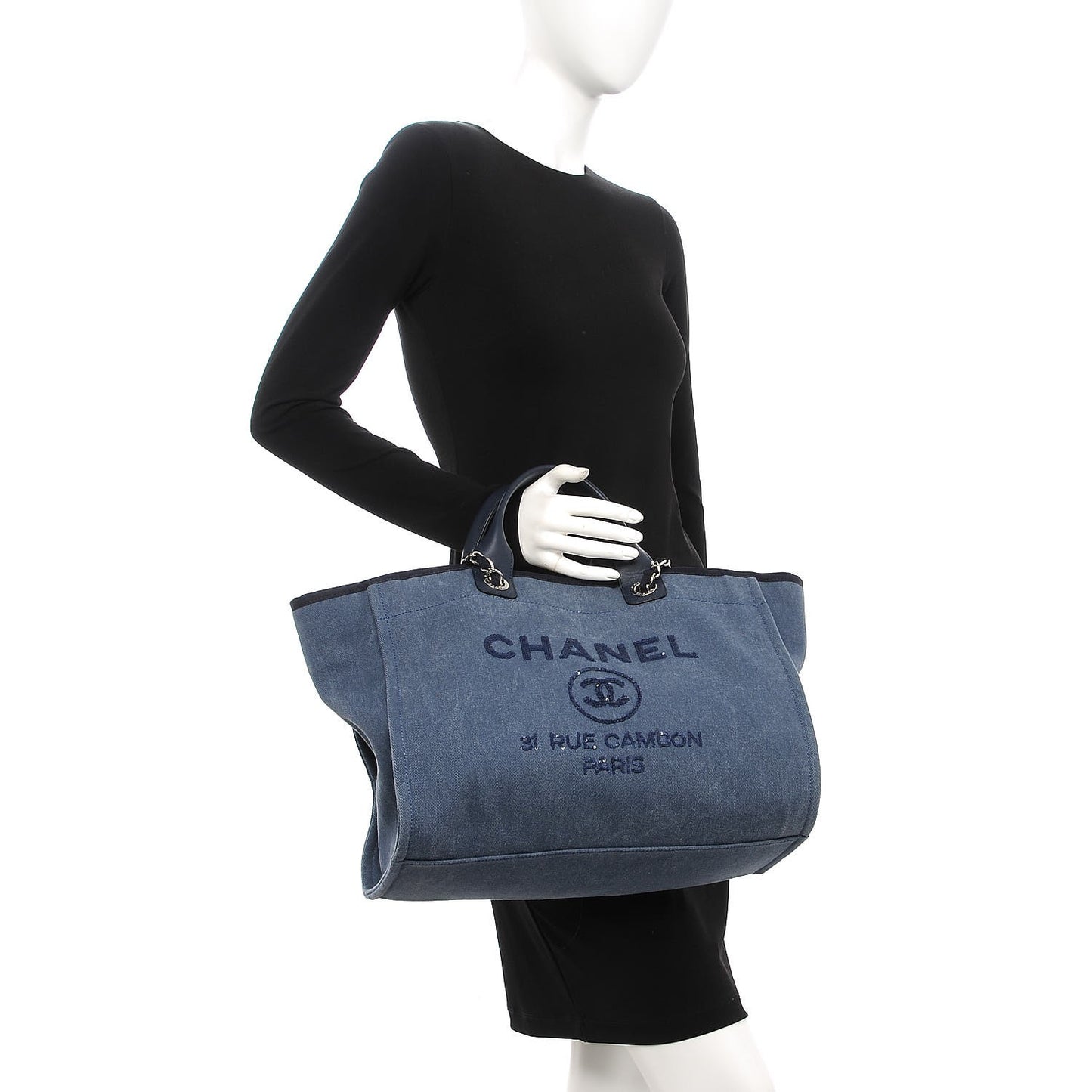 Canvas Sequin Large Deauville Tote Navy