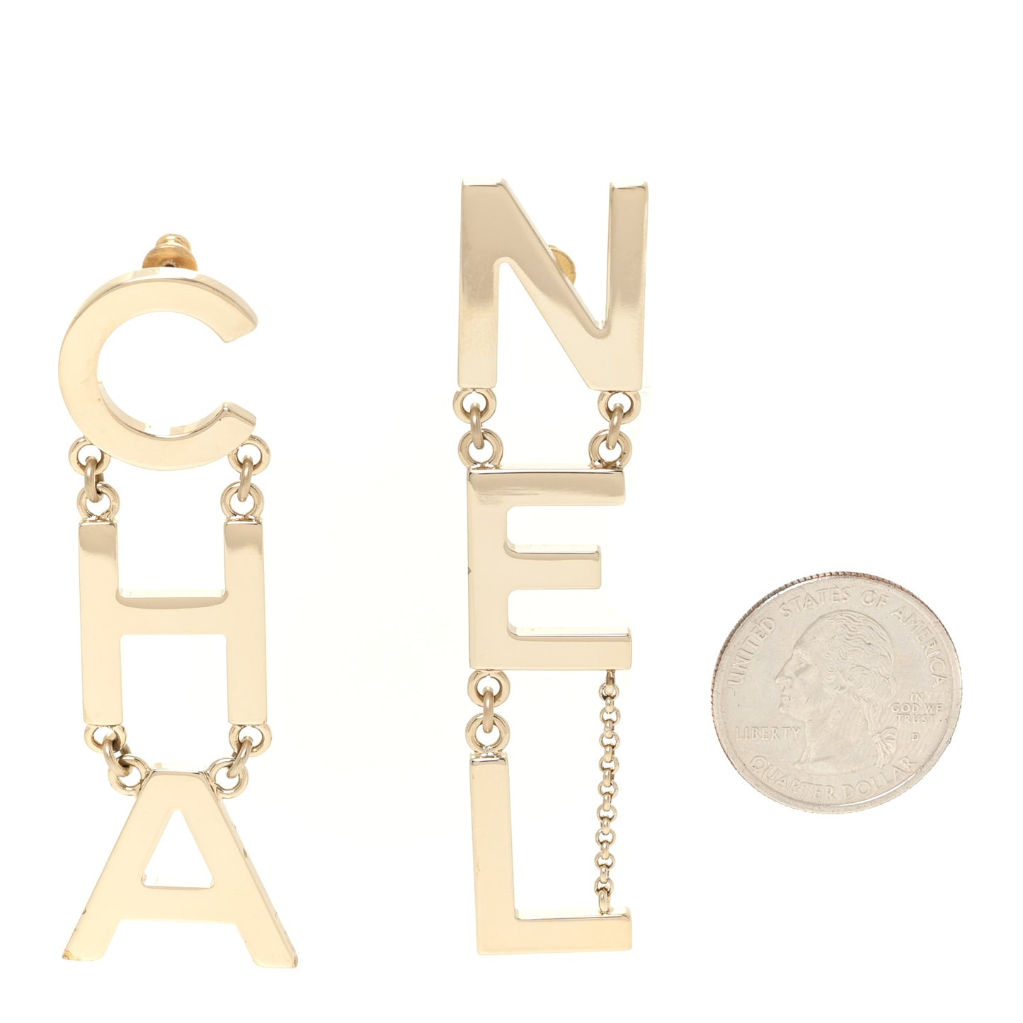 Metal Cha-Nel Logo Drop Earrings Gold