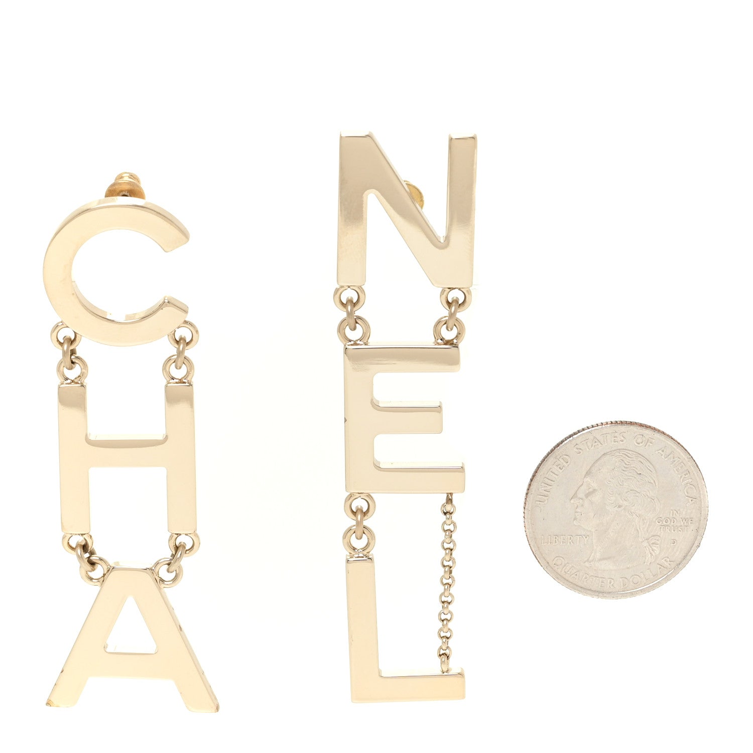 Chanel Metal Cha-Nel Logo Drop Earrings Gold 2 of 6