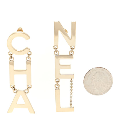 Chanel Metal Cha-Nel Logo Drop Earrings Gold 2 of 6