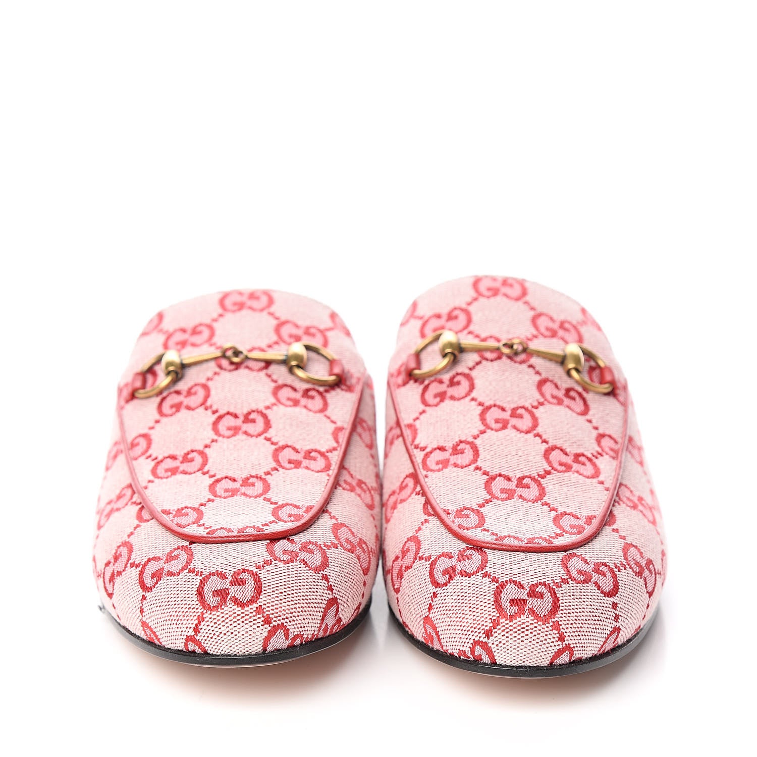 Gucci Canvas GG Monogram Horsebit Womens Princetown Slippers 38.5 Gardenia Hibiscus Red 2 of 9
