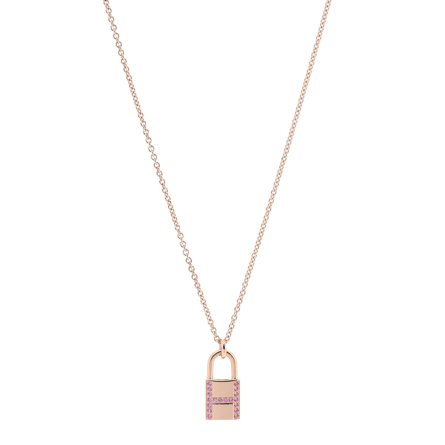 18K Rose Gold Pink Sapphire Amulettes Cadenas Pendant Necklace
