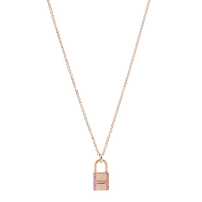 Hermes 18K Rose Gold Pink Sapphire Amulettes Cadenas Pendant Necklace 1 of 4