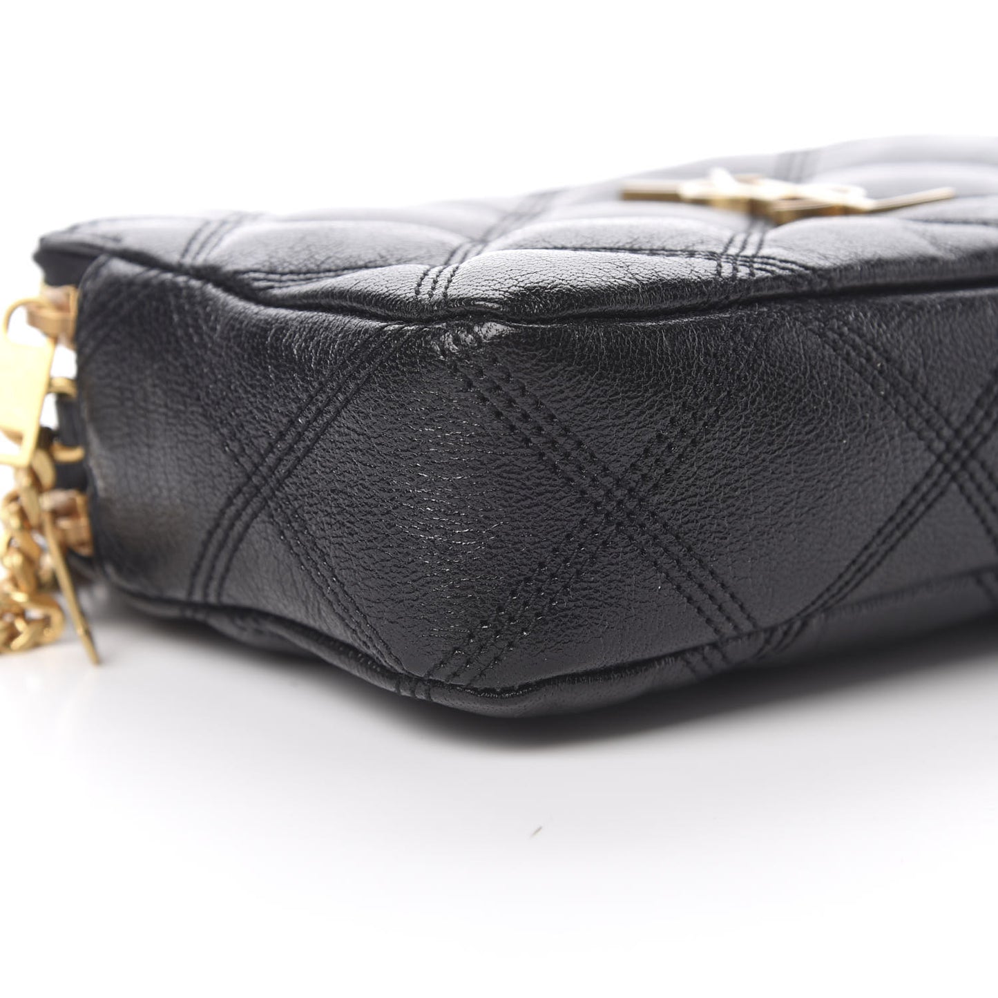 Grained Lambskin Quilted Mini Becky Double Zip Bag Black