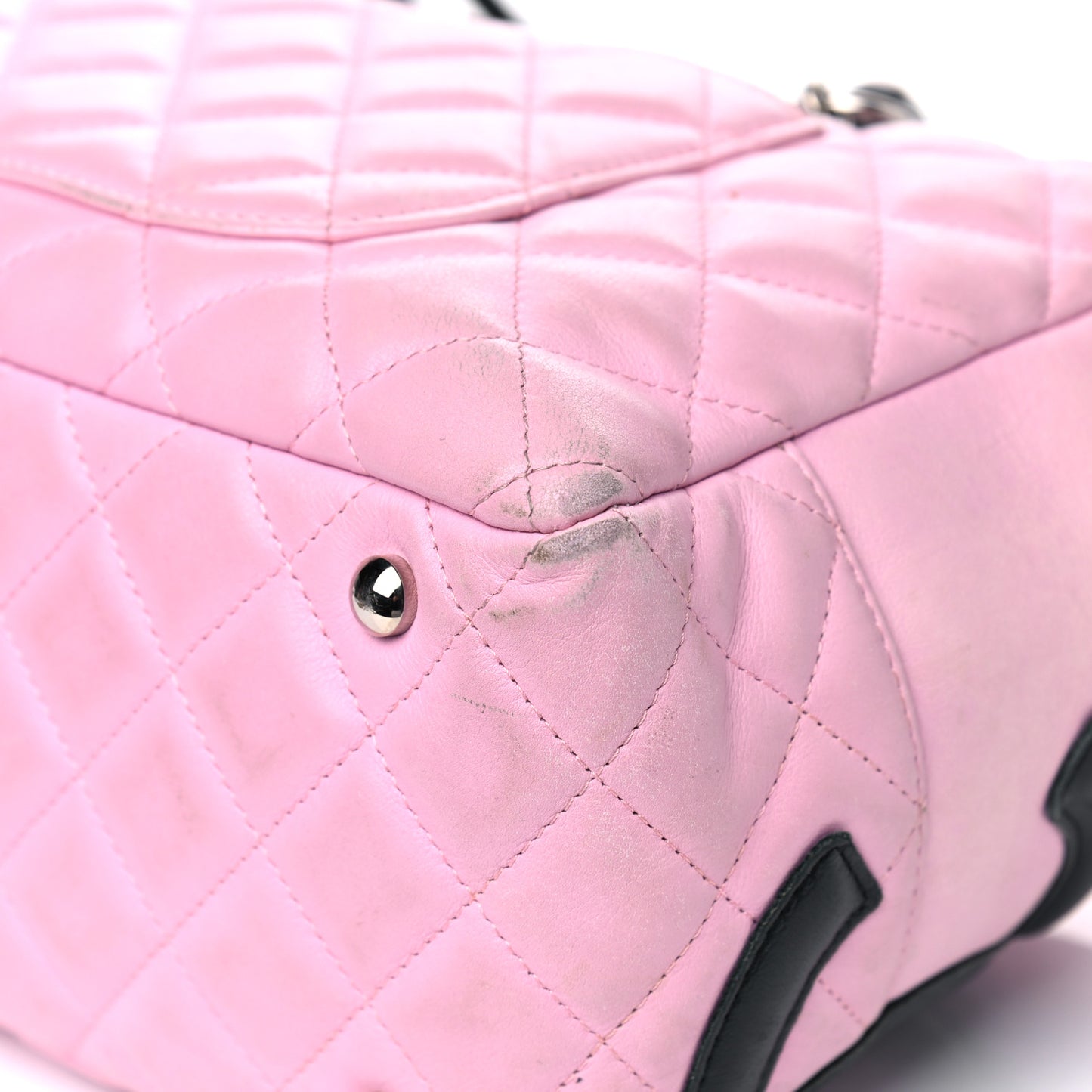 Calfskin Quilted Large Cambon Bowler Pink Black