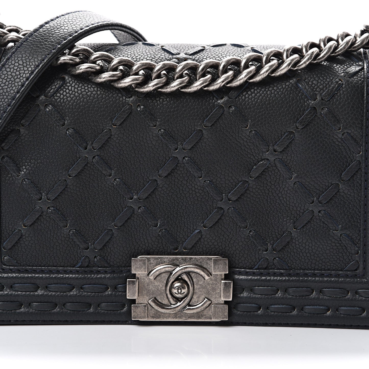 Caviar Stitched Medium Boy Flap Blue