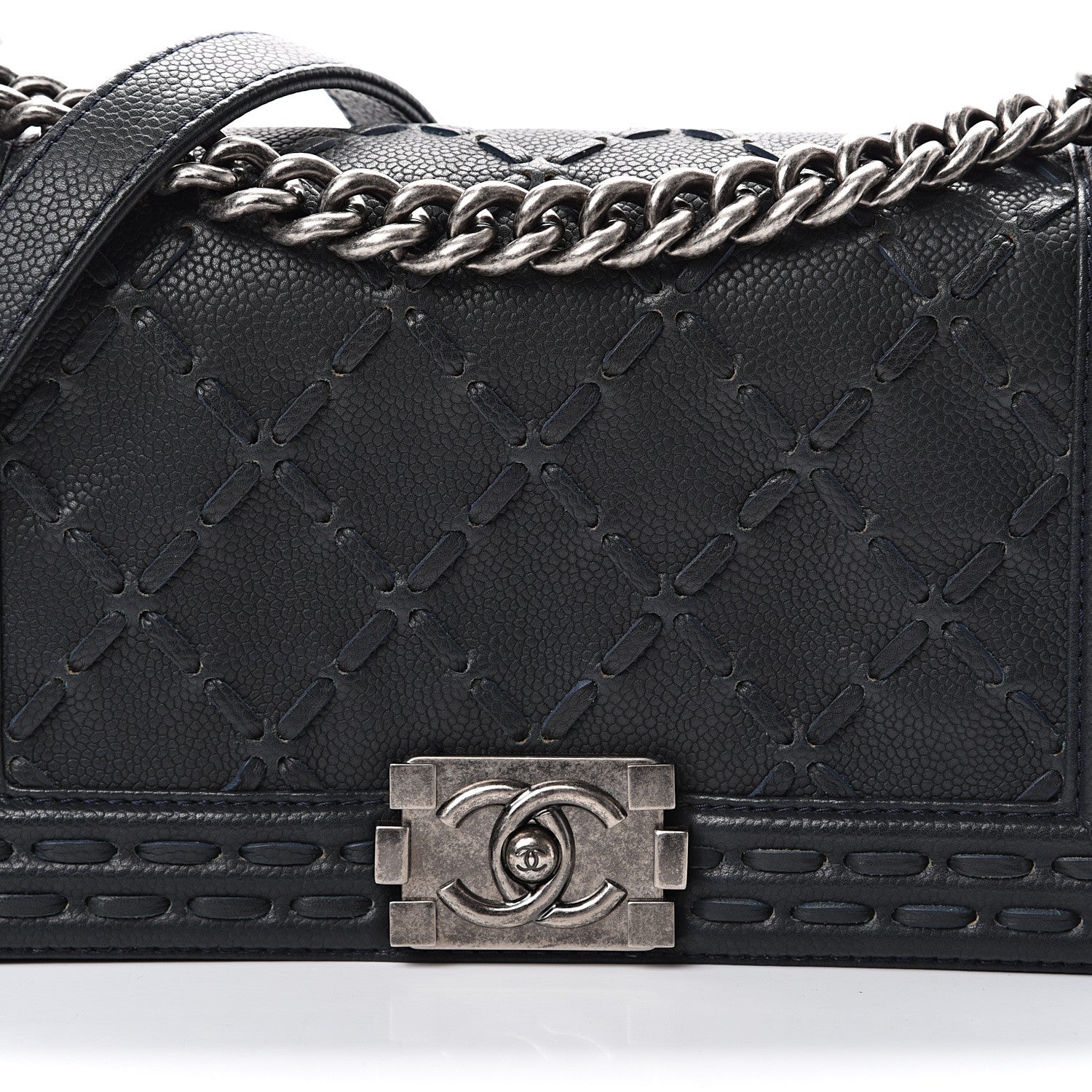 Chanel Caviar Stitched Medium Boy Flap Blue 8 of 11