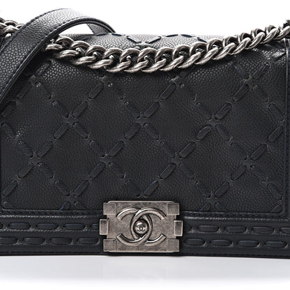 Chanel Caviar Stitched Medium Boy Flap Blue 8 of 11