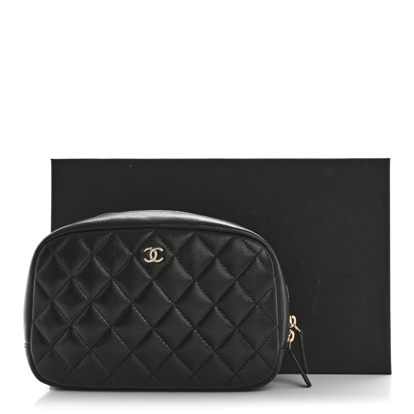Caviar Quilted Medium Curvy Pouch Cosmetic Case Black