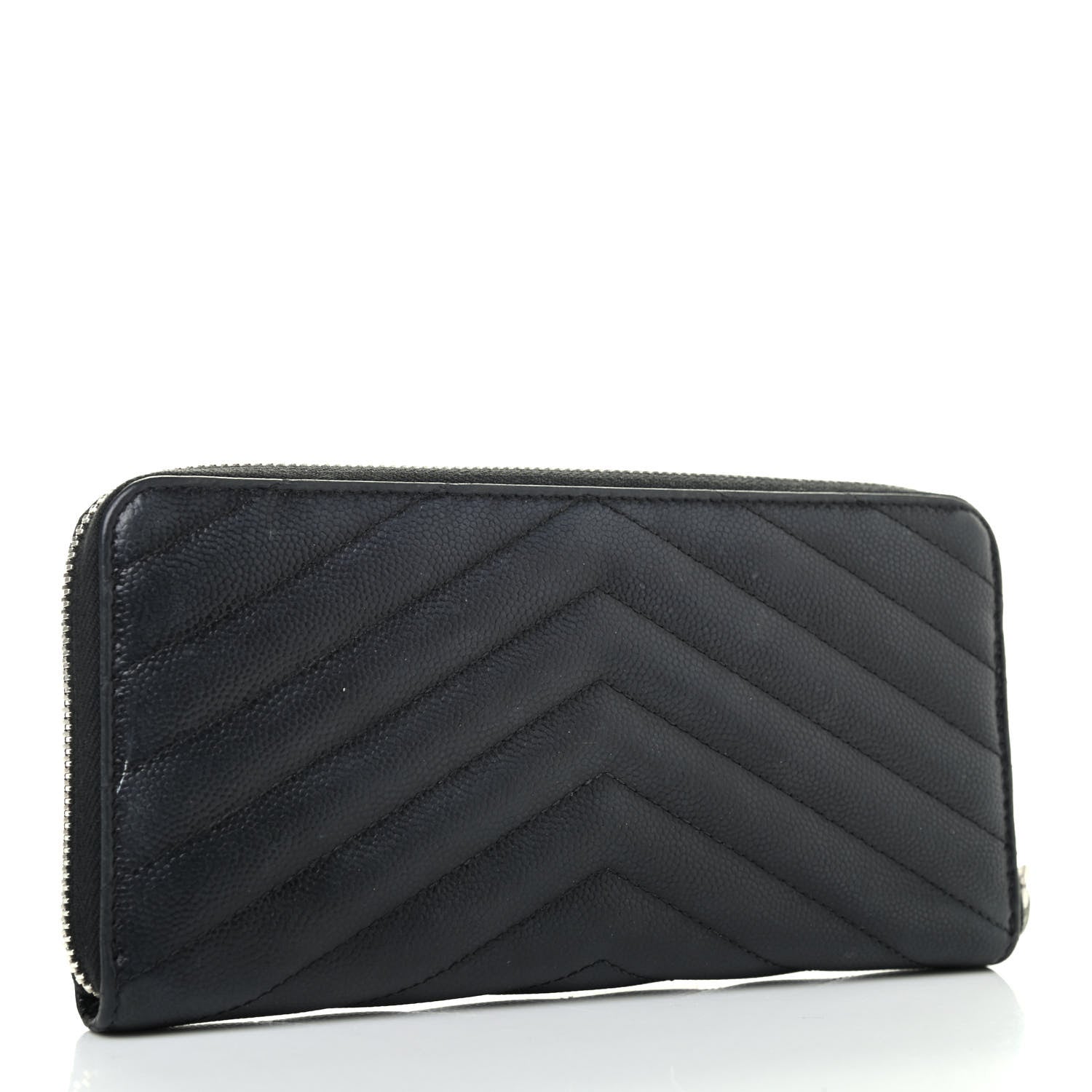 Saint Laurent Grain De Poudre Matelasse Chevron Monogram Zip Around Wallet Black 2 of 4