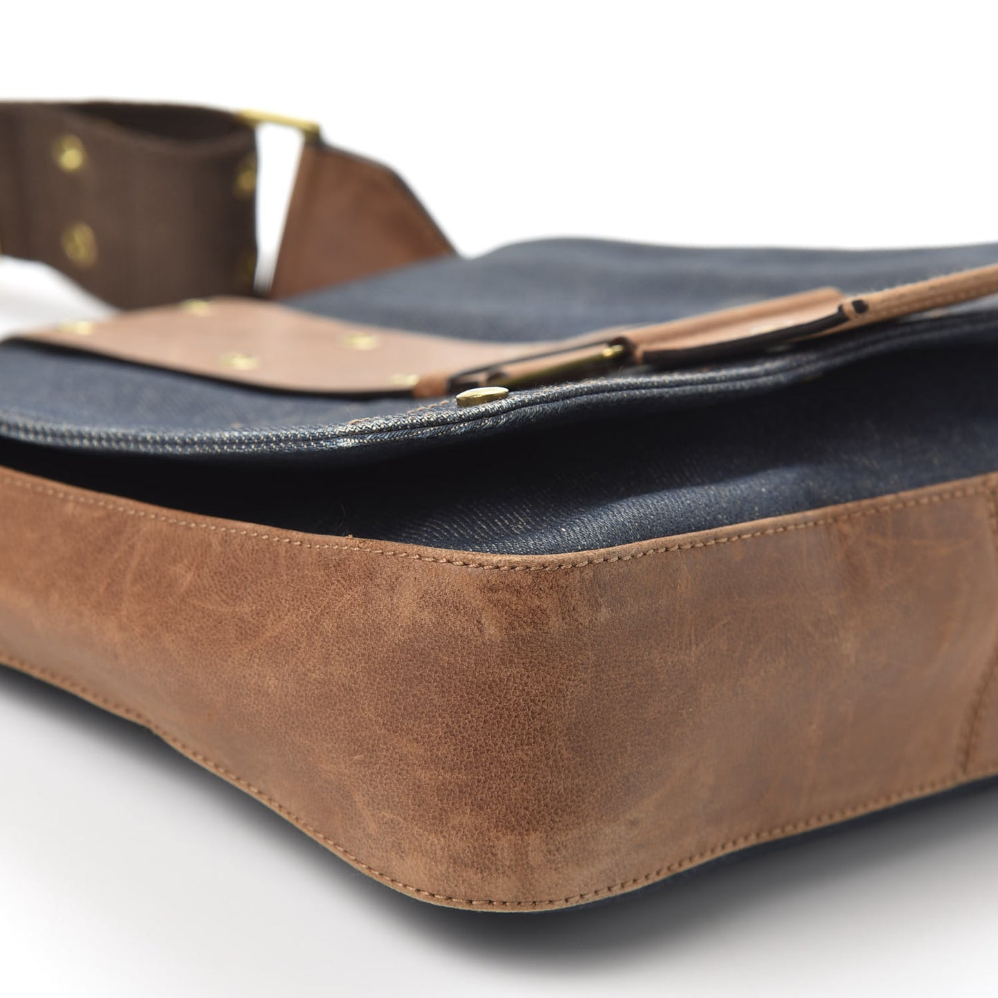 Denim Calfskin Street Chic Messenger Blue Brown