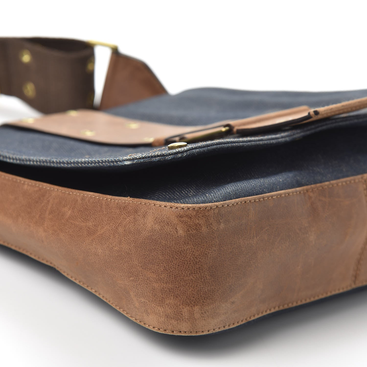 Christian Dior Denim Calfskin Street Chic Messenger Blue Brown 5 of 9