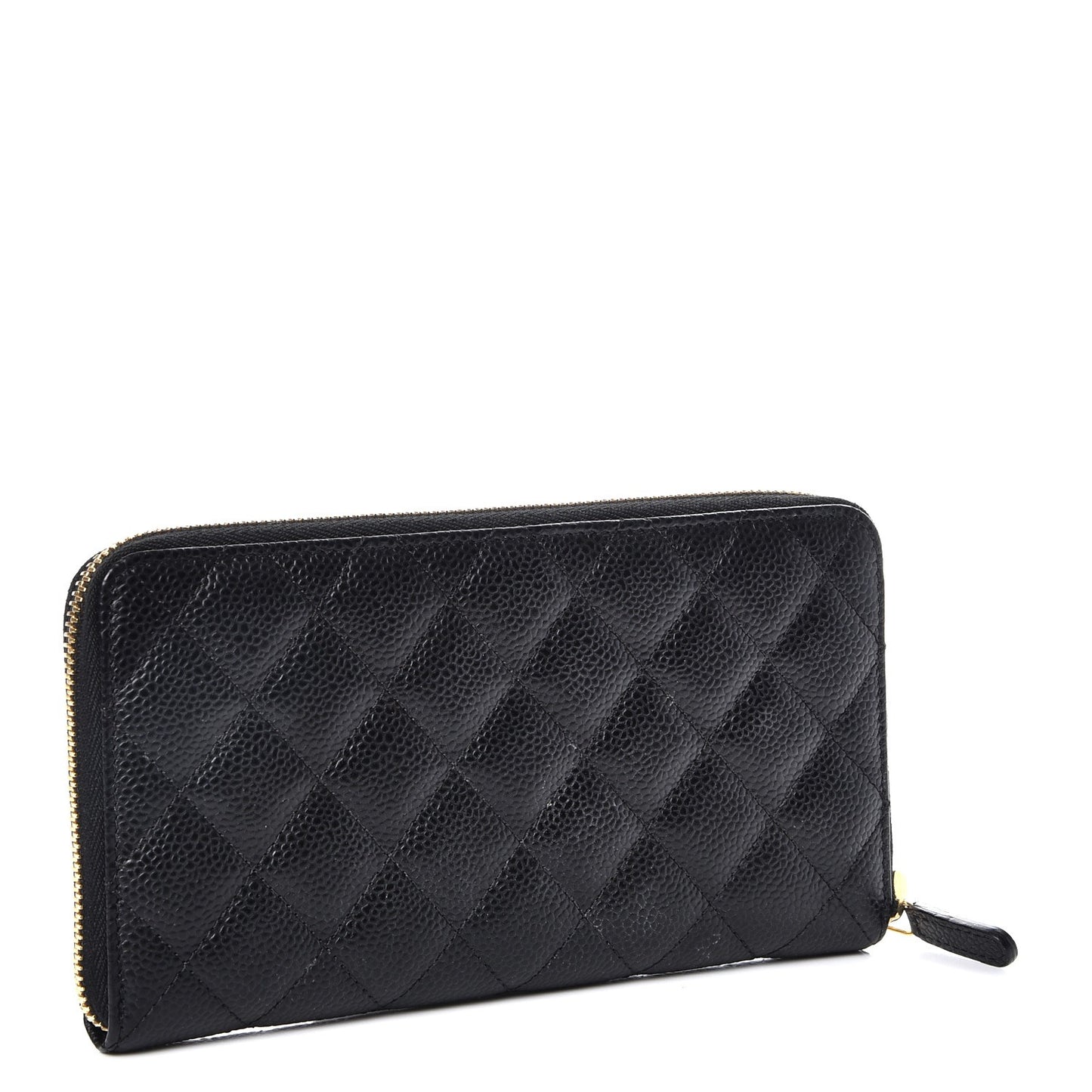 Caviar Quilted Large Gusset Zip Around Wallet Black