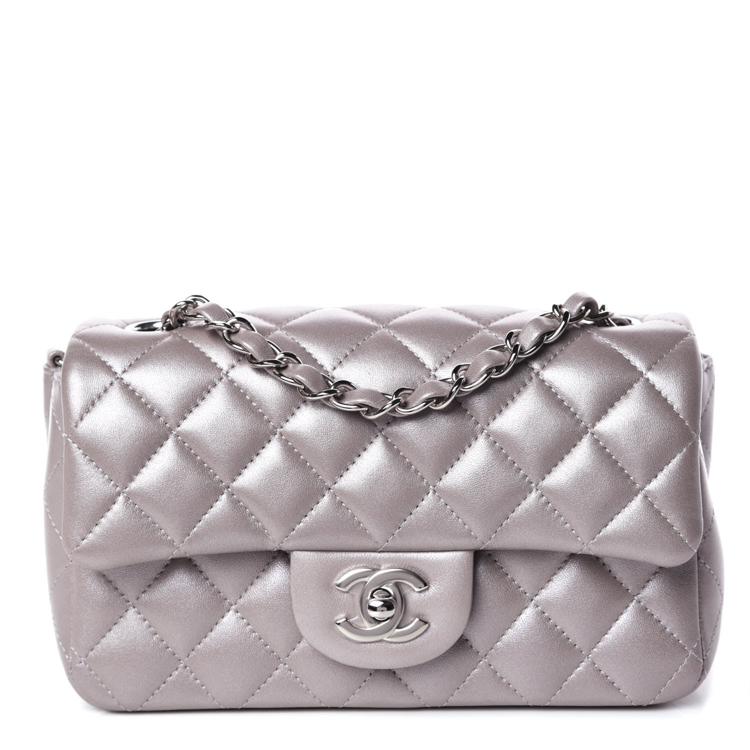 Chanel Metallic Lambskin Quilted Mini Rectangular Flap Light Silver 1 of 10