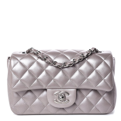 Chanel Metallic Lambskin Quilted Mini Rectangular Flap Light Silver 1 of 10