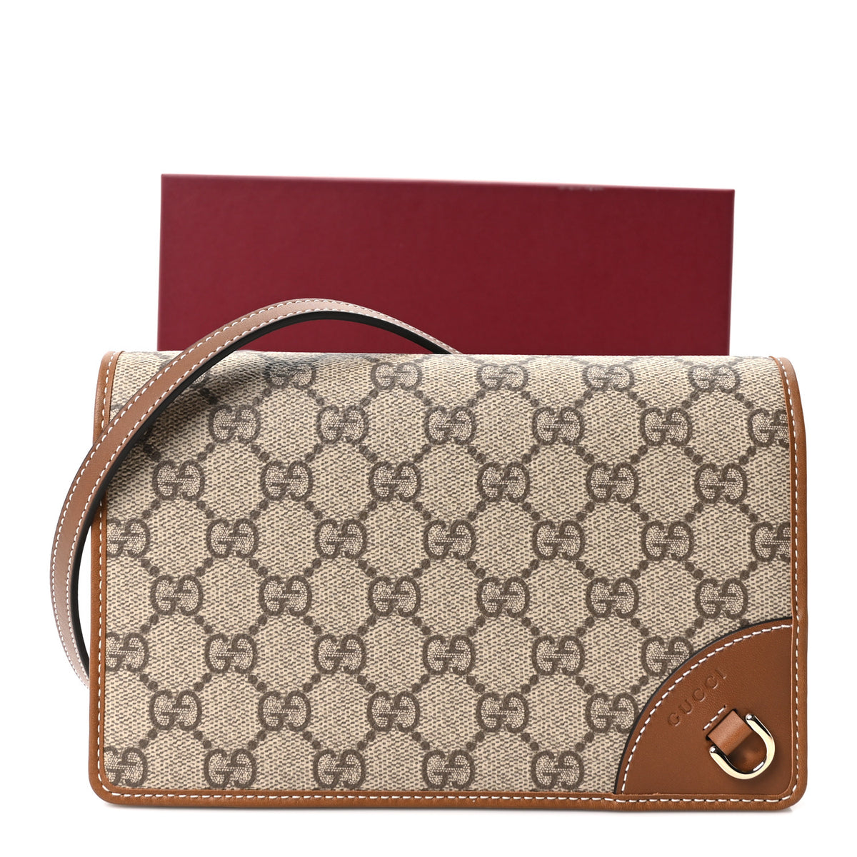 Gucci GG Emblem Monogram Wallet With Strap Beige Brown 10 of 10