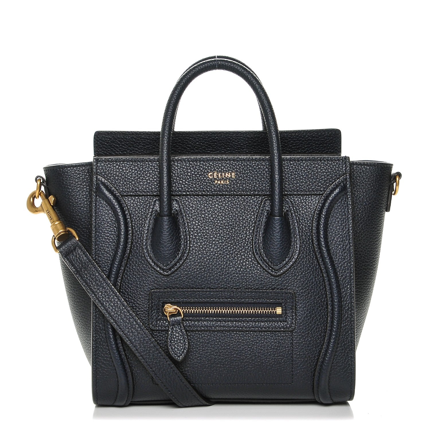 Celine Drummed Calfskin Nano Luggage Midnight 1 of 6