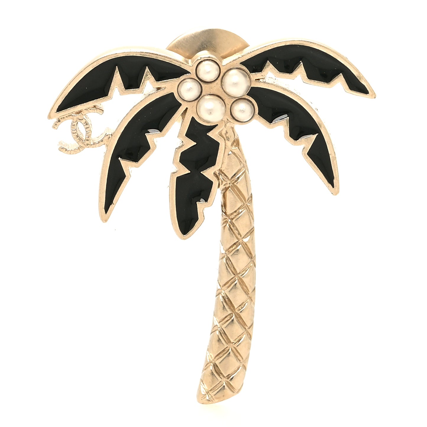Enamel Pearl Palm Tree Brooch Green Gold