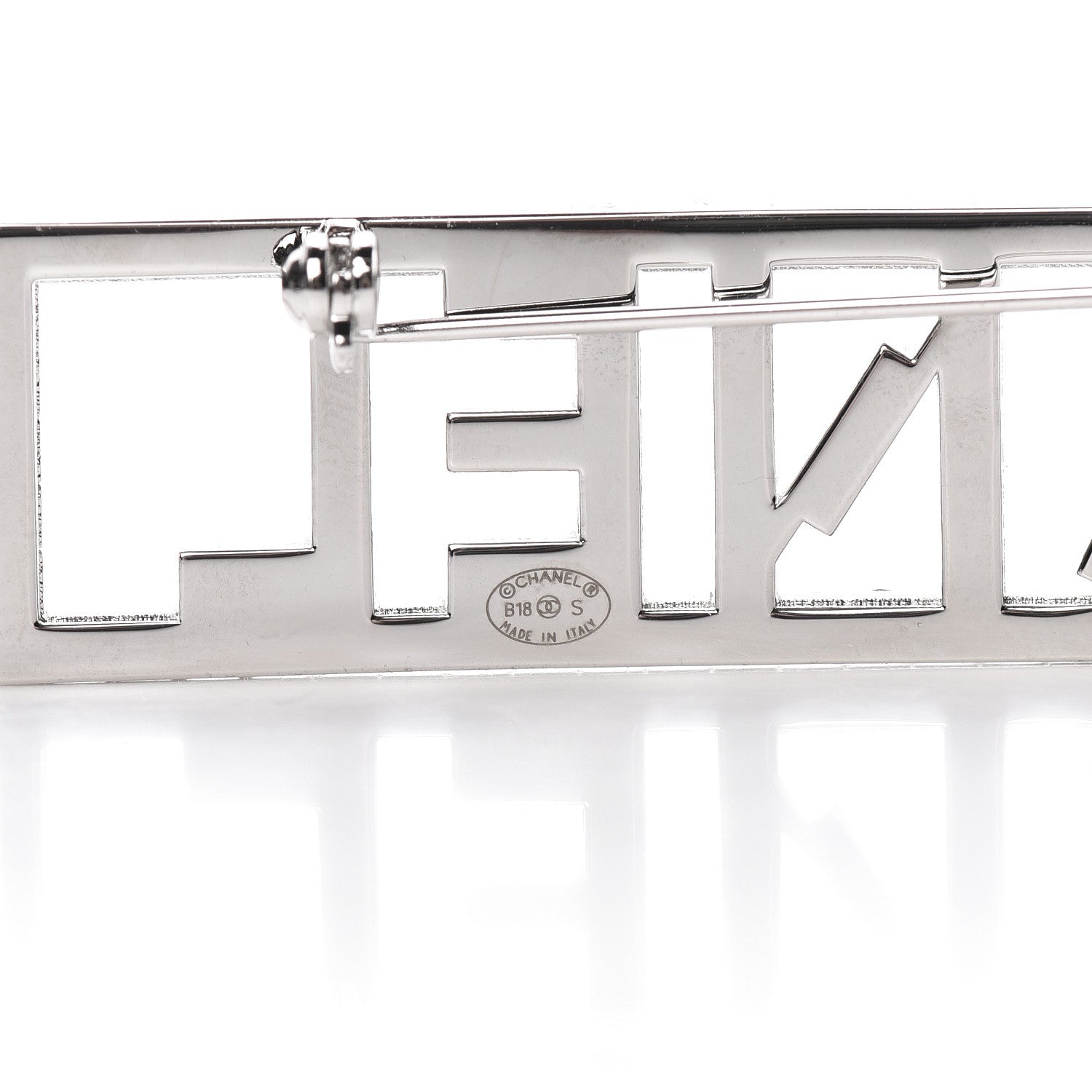 Chanel Crystal Logo Brooch Silver 4 of 5