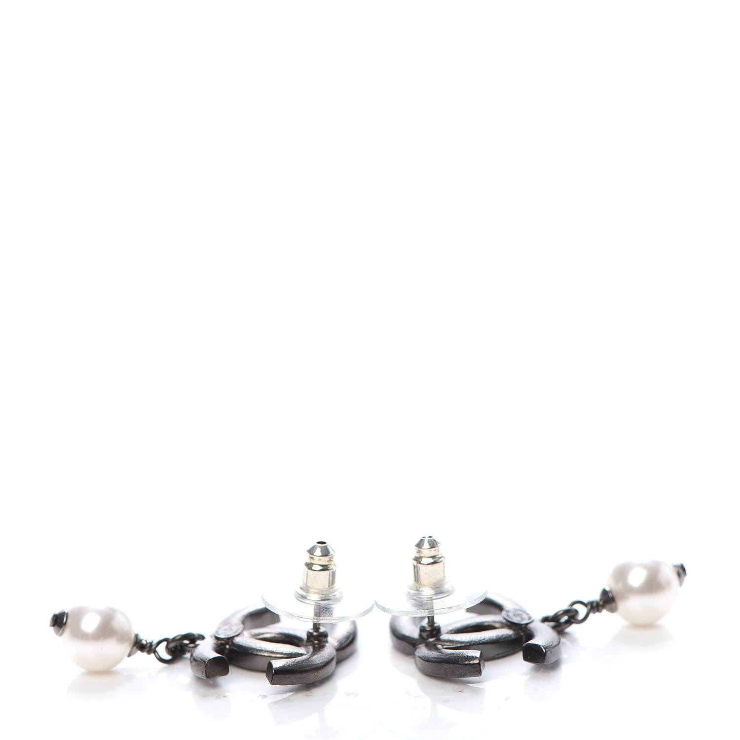 Chanel Ruthenium Crystal Pearl CC Drop Earrings 3 of 5