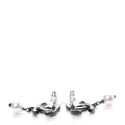Chanel Ruthenium Crystal Pearl CC Drop Earrings 3 of 5