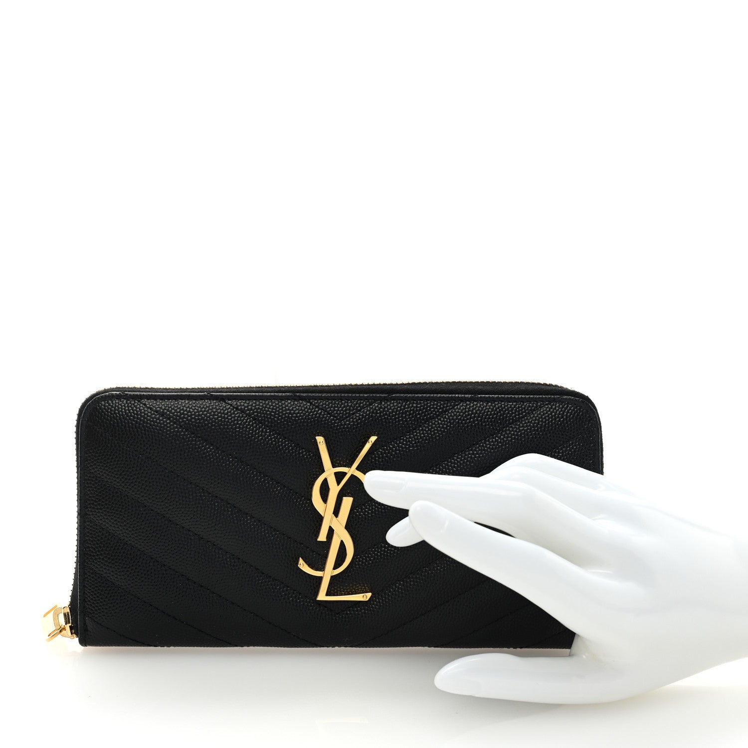 Saint Laurent Grain De Poudre Matelasse Chevron Monogram Zip Around Wallet Black 2 of 6